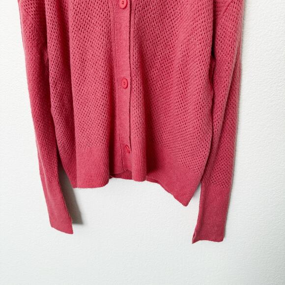 [Michael Stars] Pink Wool Blend Open Knit Cozy V-Neck Cardigan Sweater Sz Large - Picture 6 of 11